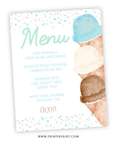 Ice Cream Baby Shower Dinner Menu